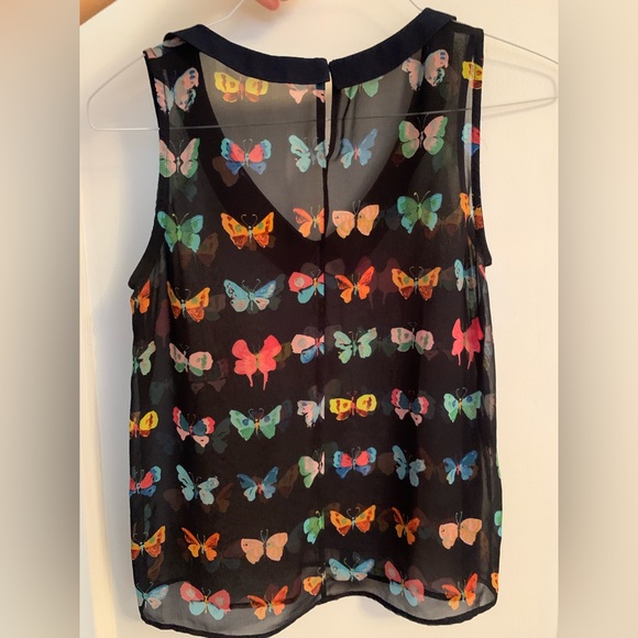 Zara - Sheer Navy Butterfly 🦋 sleeveless v-neck collar top - small - Picture 1 of 5